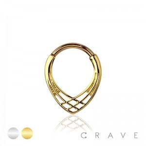 316L SURGICAL STEEL SPIKE CHEVRON WOVEN V-SHAPE WEAVE FRONT SEPTUM HINGED SEGMENT HOOP RING